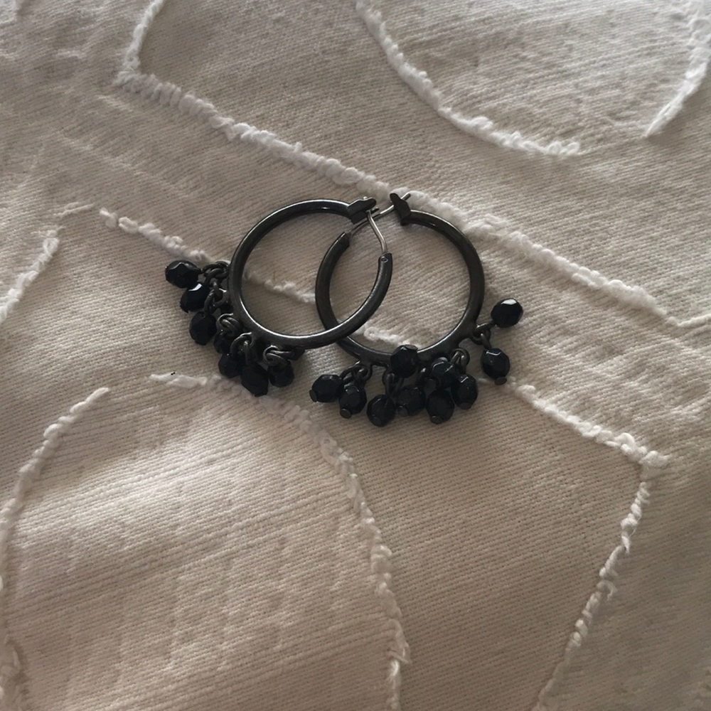 Black beaded hoop earrings